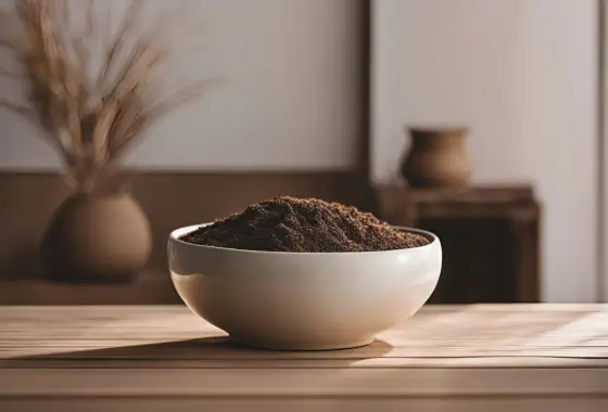 Un pot en céramique brut, posé sur une surface en bois, avec un fond naturel rappelant la terre et la simplicité de la matière.