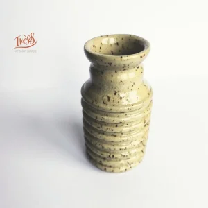 Soliflore en grès pyrité strié vu en plongée, céramique artisanale tournée à la main