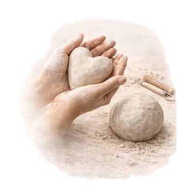 Illustration de mains façonnant une forme en argile grès, symbolisant la simplicité du geste artisanal et l’authenticité d’une création durable – Ixèsos